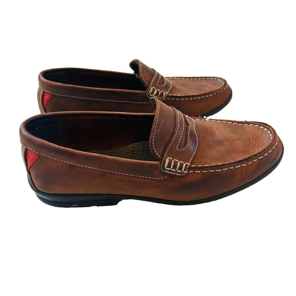 Footjoy Club Casual Penny Loafer Shoes Mens Sz 8 W Brown Leather Driving Slip On